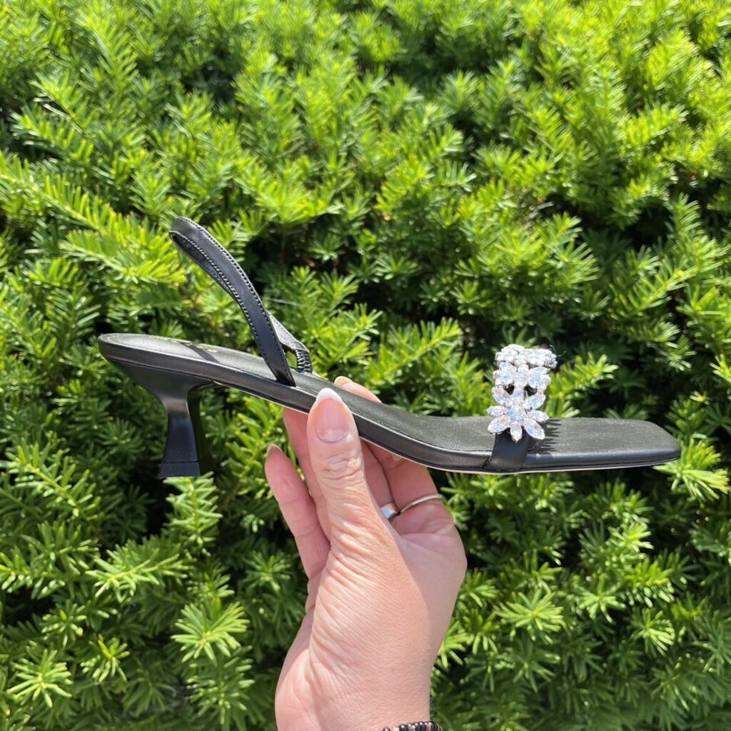 Maeve Gem Floral Leather Kitten Heels - Size 8