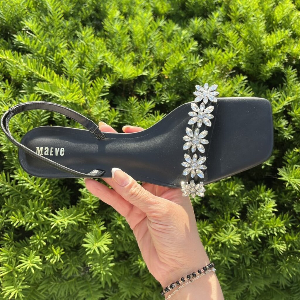 Maeve Gem Floral Leather Kitten Heels - Size 8