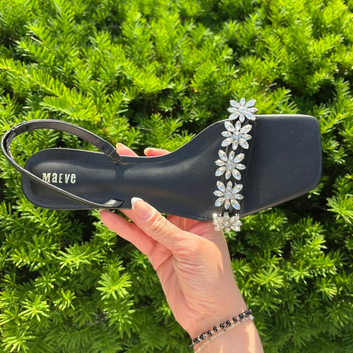 Maeve Gem Floral Leather Kitten Heels - Size 8