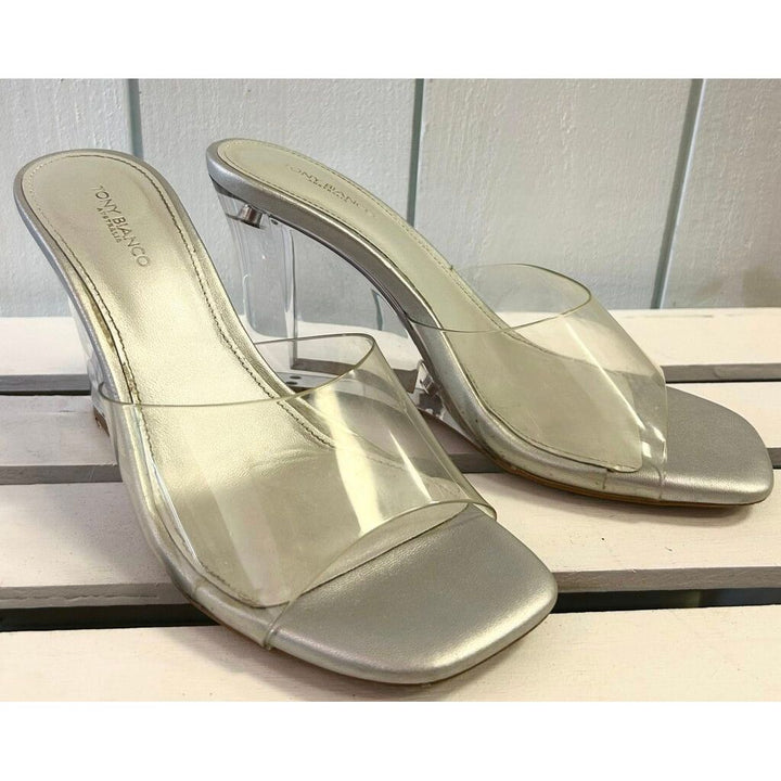 TONY BIANCO Alessia Clear Vinylite Wedges - Size 6