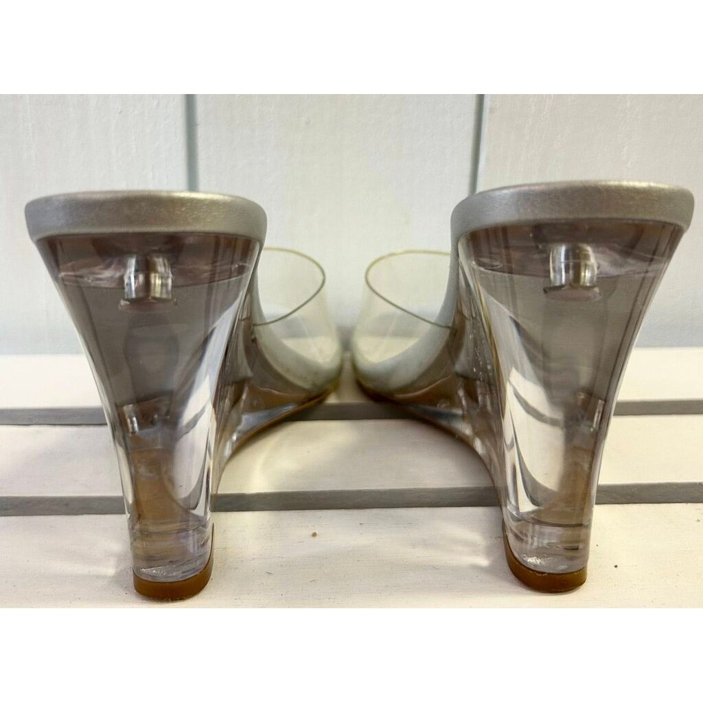 TONY BIANCO Alessia Clear Vinylite Wedges - Size 6