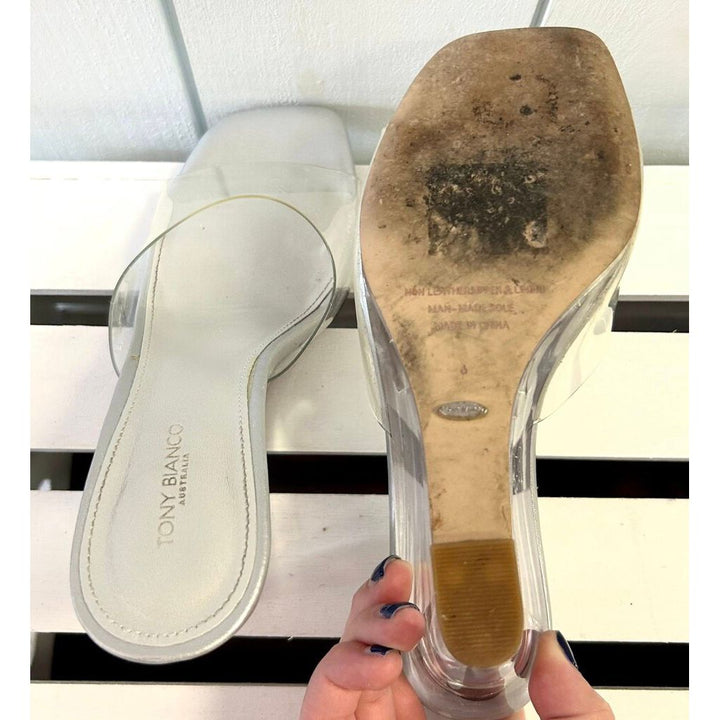 TONY BIANCO Alessia Clear Vinylite Wedges - Size 6