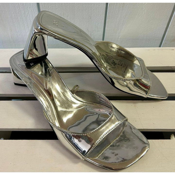 Zara Metallic Square Toe Block Heel - Size 36