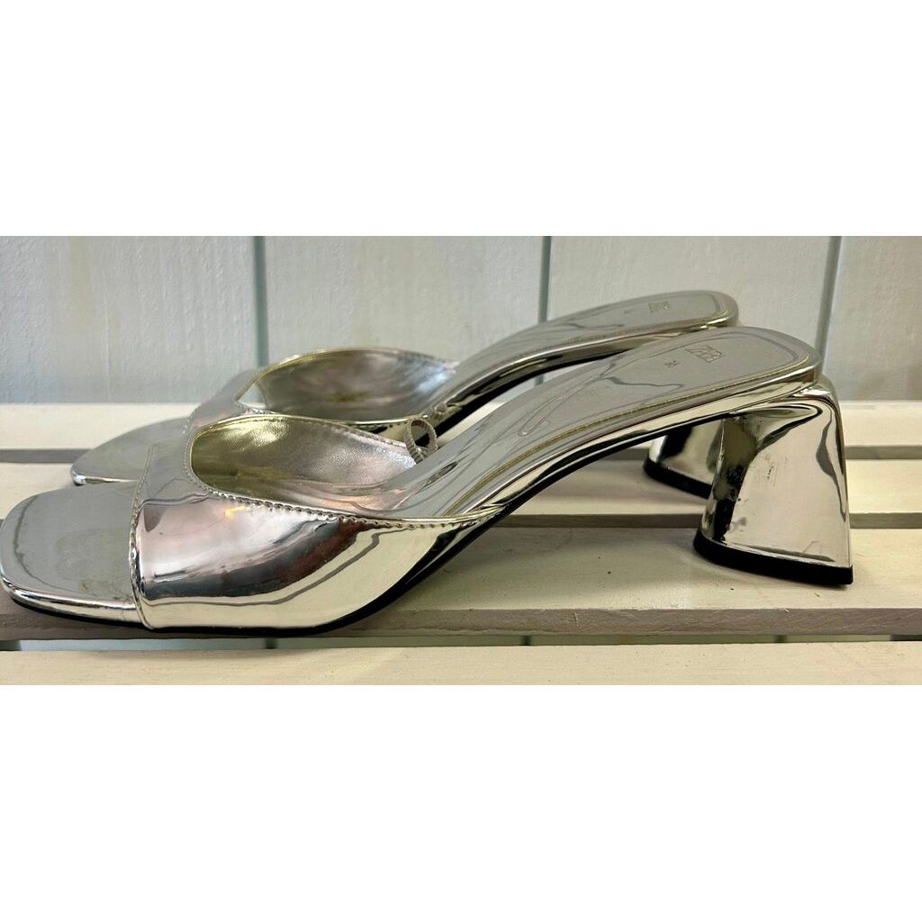 Zara Metallic Square Toe Block Heel - Size 36