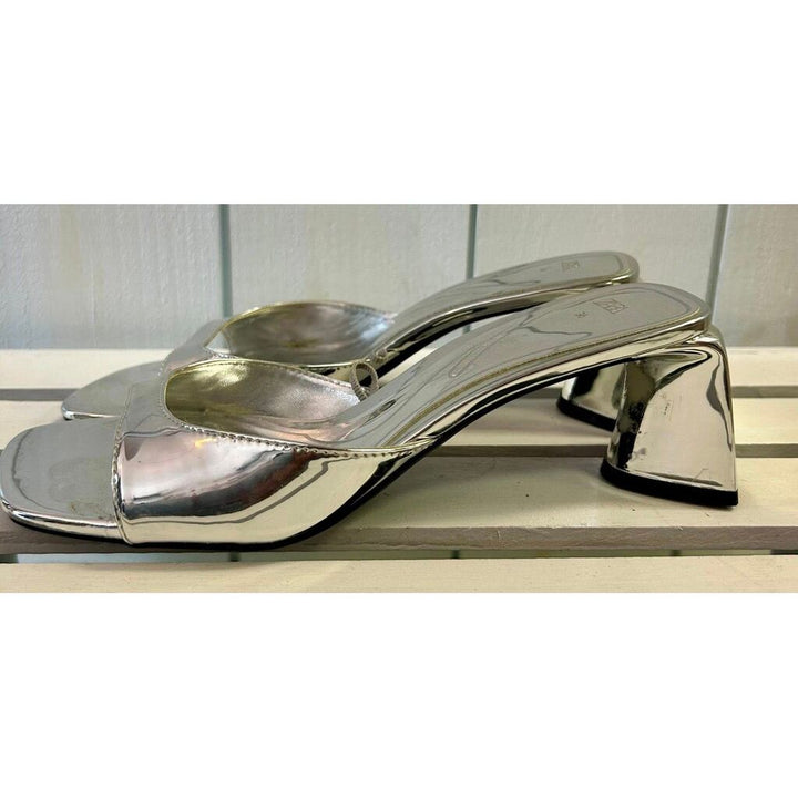 Zara Metallic Square Toe Block Heel - Size 36