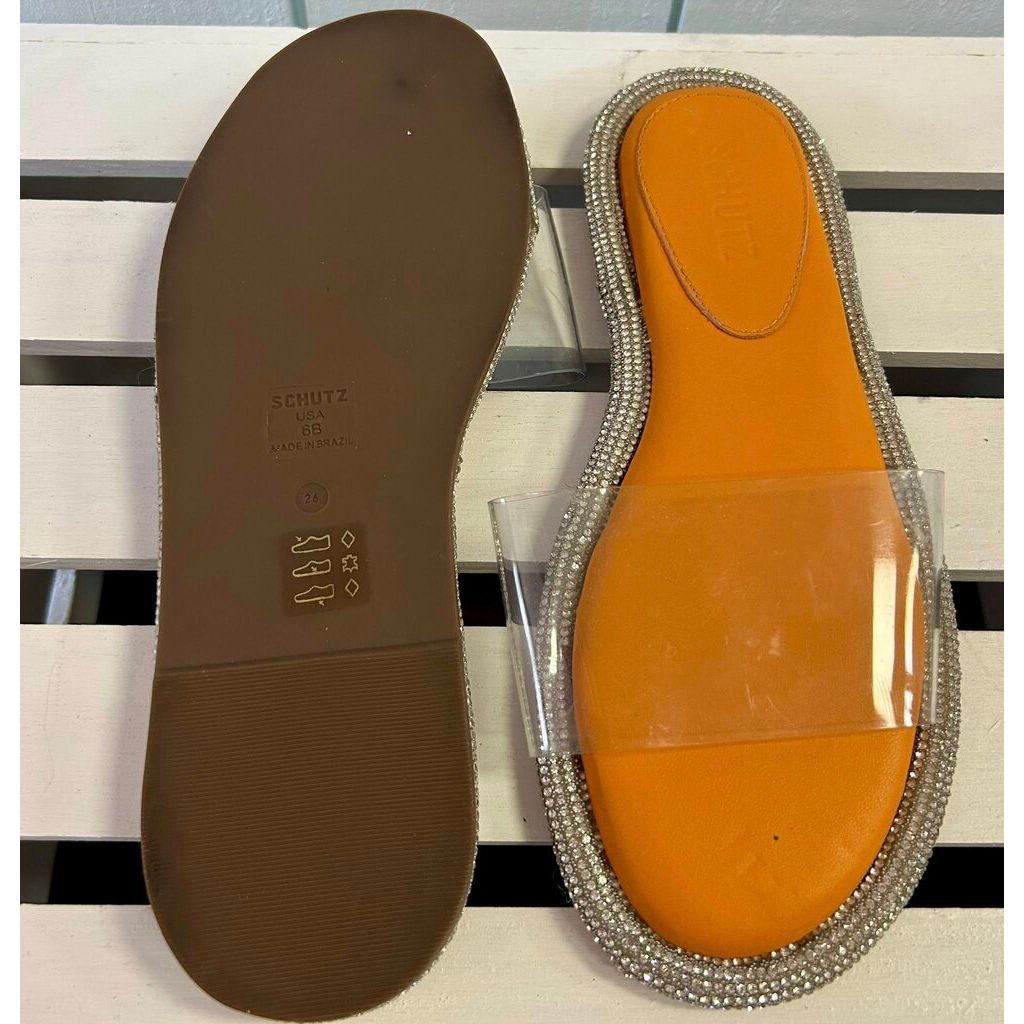 Schutz Alicina Slide in Bright Tangerine Orange Silver Crystal Sandal - Size 26