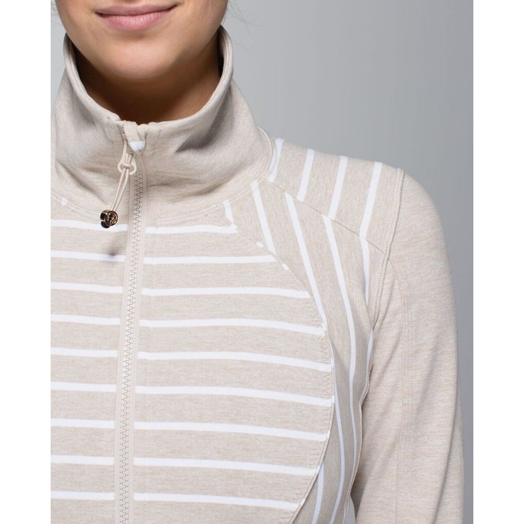 Lululemon Nice Asana Jacket in Deauville Stripe Heathered Cashew White / Heathered Cashew - Size 8