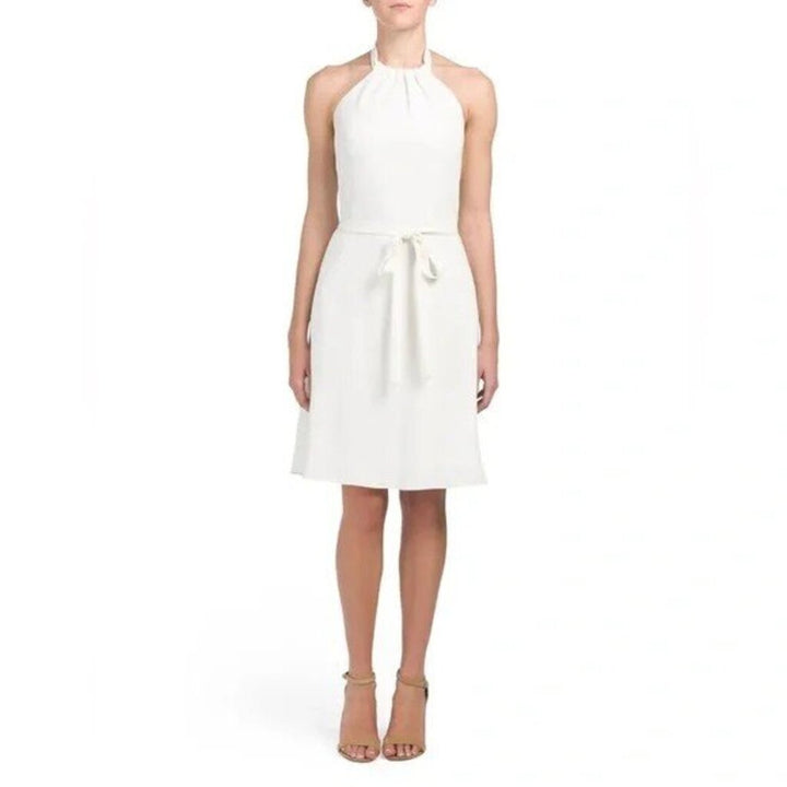Theory Nayline Ivory Elevate Crepe Belted Halter Dress - Size 4