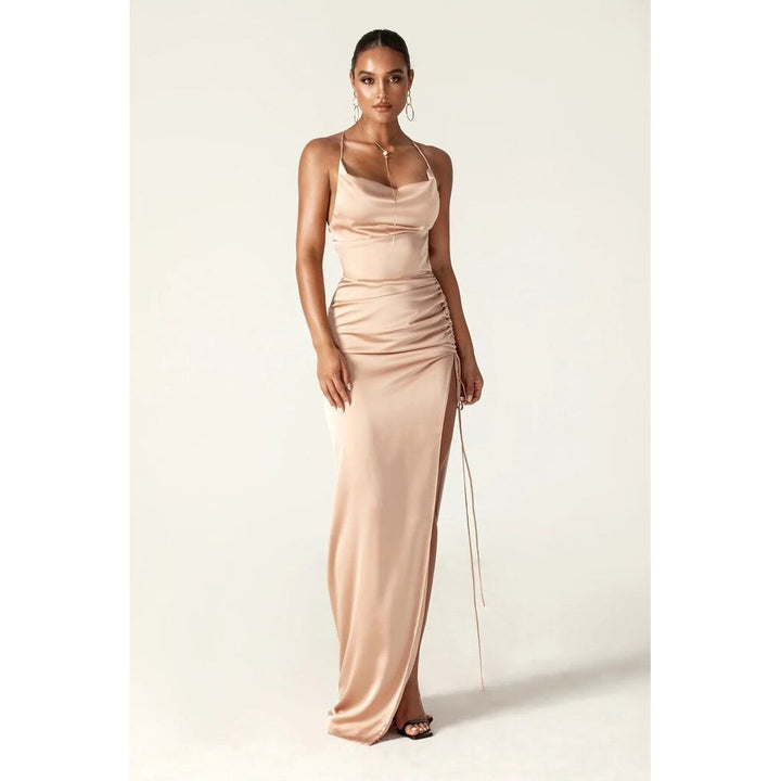 Alieva NWT Reva Cowl Neckline Sheath Backless Maxi Dress in Coral - Size Medium