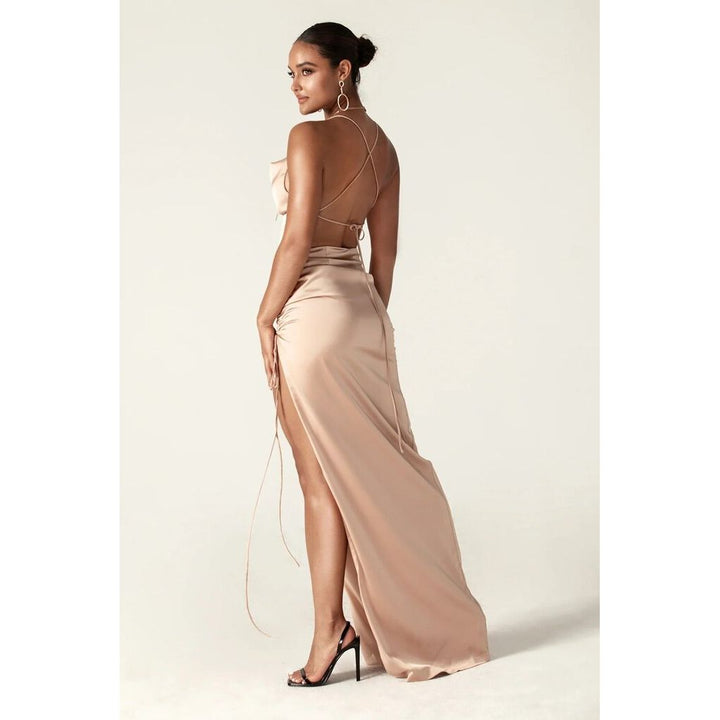 Alieva NWT Reva Cowl Neckline Sheath Backless Maxi Dress in Coral - Size Medium