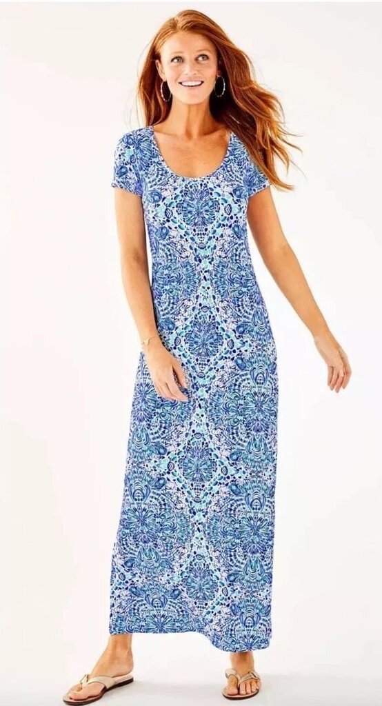 Lilly Pulitzer Wynne Maxi Dress in Call My Shell Phone Beach Blue - Size XS