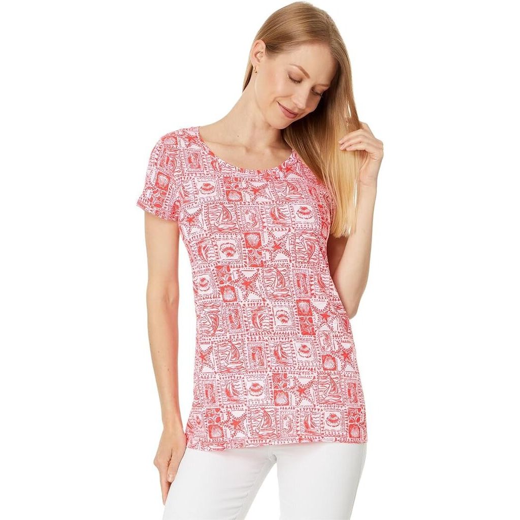 Lilly Pulitzer Etta Scoop Neck Mizner Red Tee NWT - Size Large