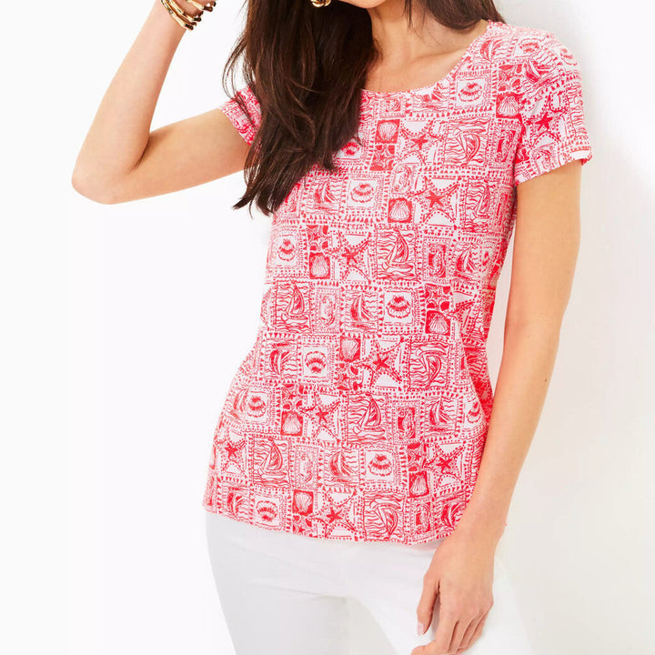 Lilly Pulitzer Etta Scoop Neck Mizner Red Tee NWT - Size Large
