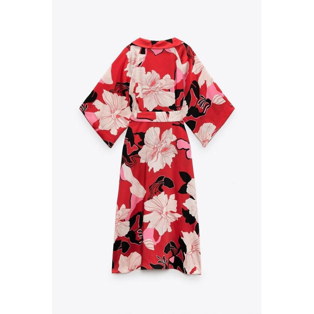 Zara NWT Floral Red Print Wrap Dress - Size XL