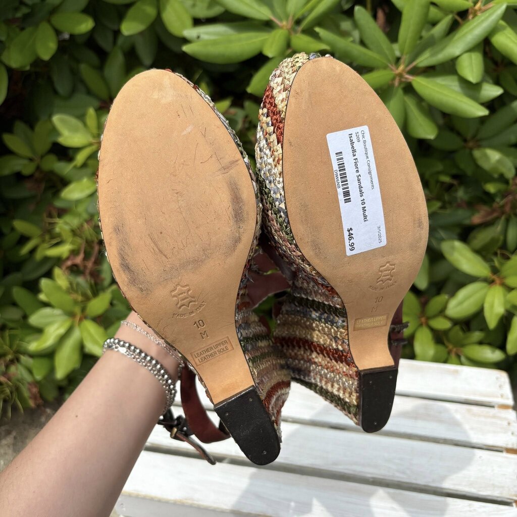 Isabella Fiore Embroidered Leather Wedge Sandals - Size 10