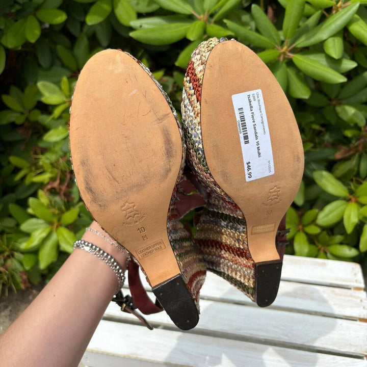 Isabella Fiore Embroidered Leather Wedge Sandals - Size 10