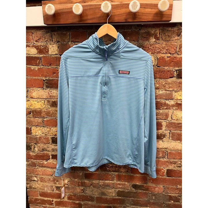 Vineyard Vines Striped Logo Quarter Zip Pullover - Size XL