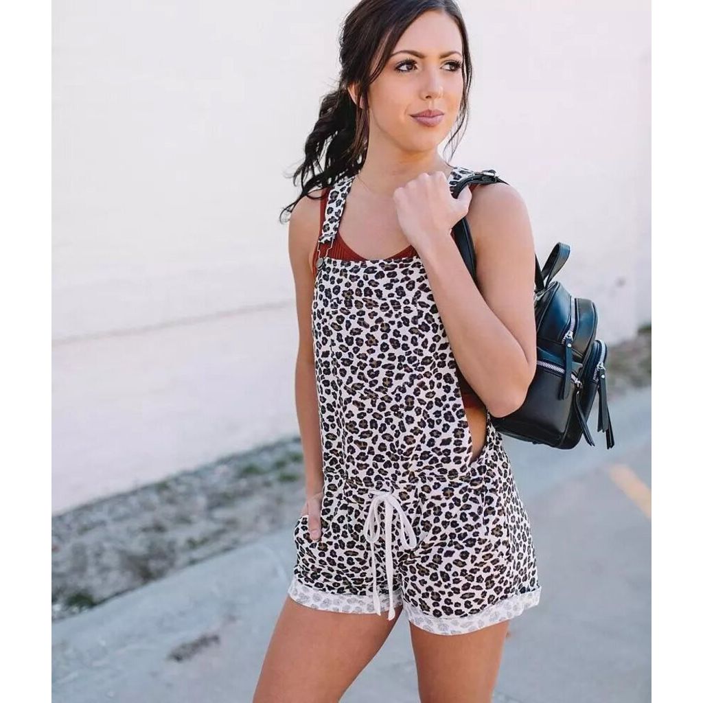 Z Supply Leopard Shirtall Short Overalls - Size XS