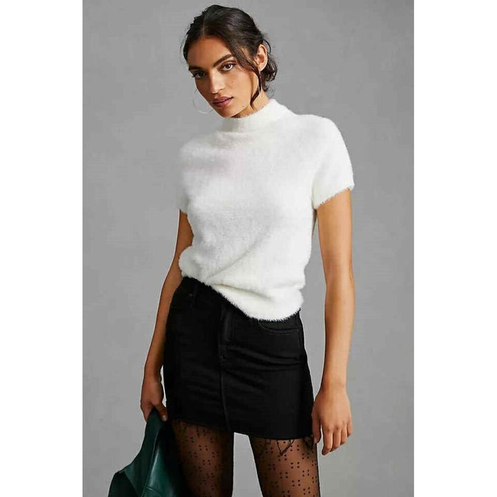 Maeve Mock-Neck Eyelash Sweater Tee - Size Small