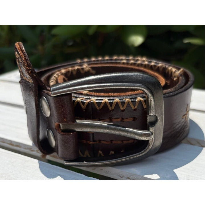 Bed Stu Teague Leather Embroidered Belt - Size Medium