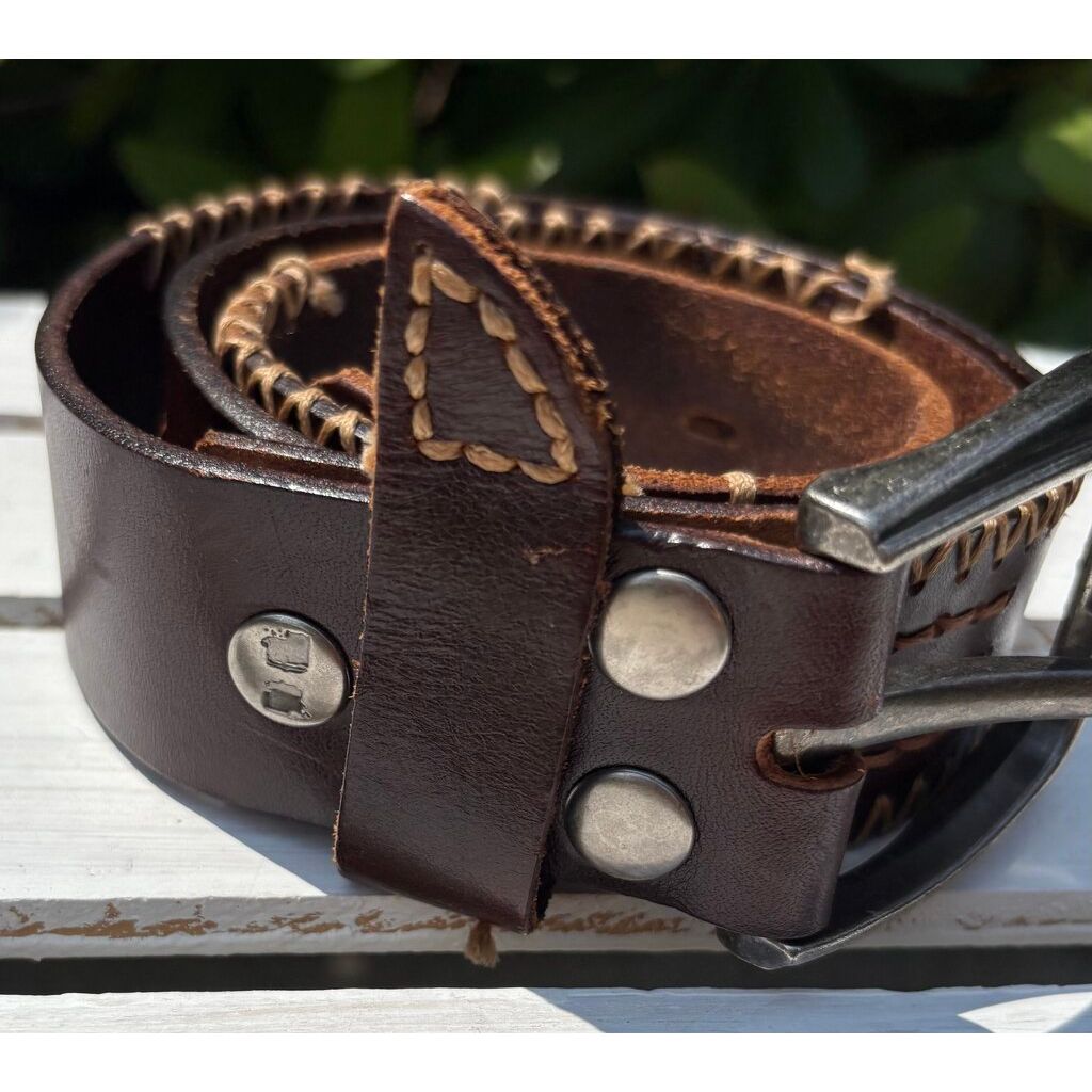 Bed Stu Teague Leather Embroidered Belt - Size Medium