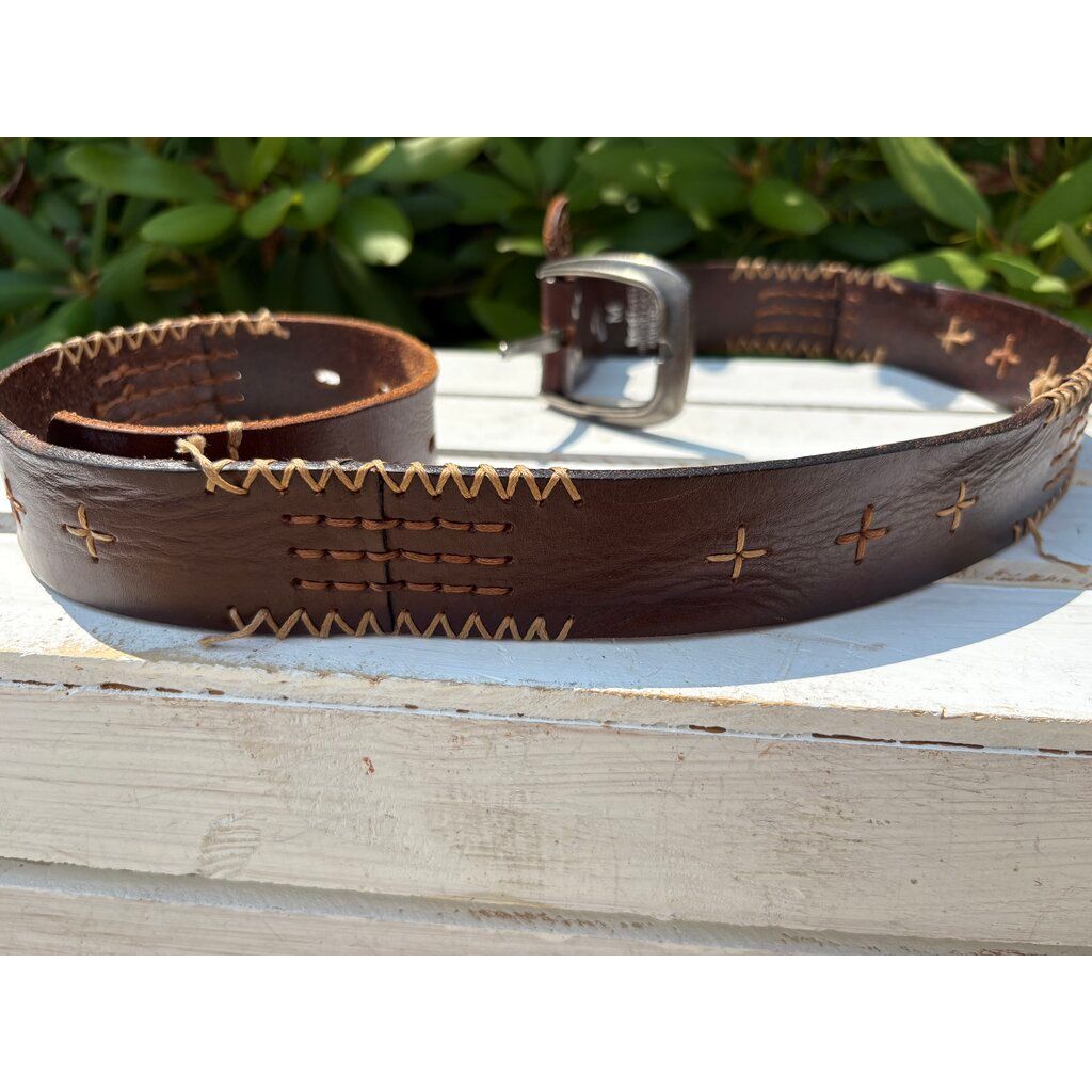Bed Stu Teague Leather Embroidered Belt - Size Medium