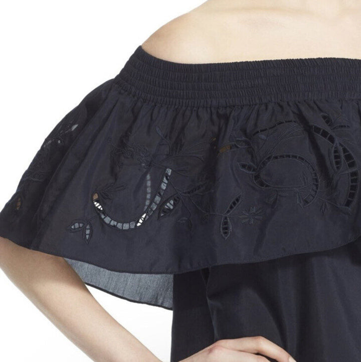 Tibi Carmen Off The Shoulder Eyelet Top - Size Small