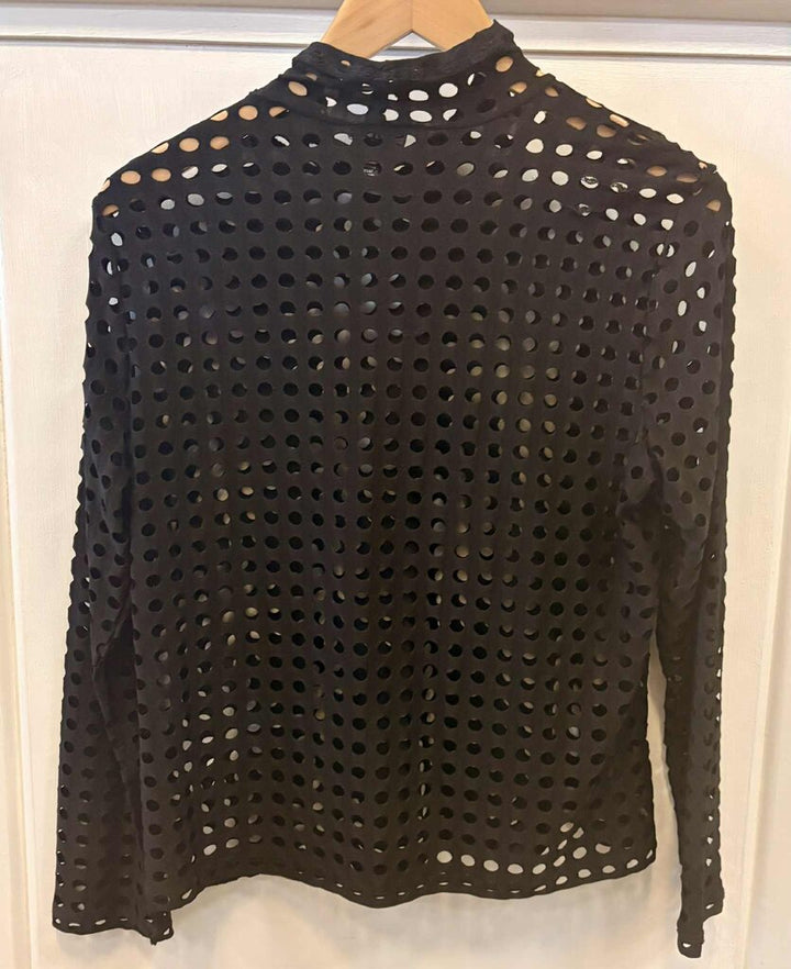 Clara Sun Woo Laser-Cut Mock Neck Top - Size Large