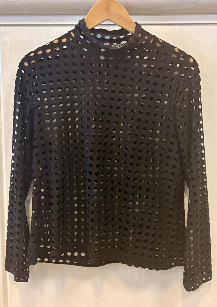 Clara Sun Woo Laser-Cut Mock Neck Top - Size Large