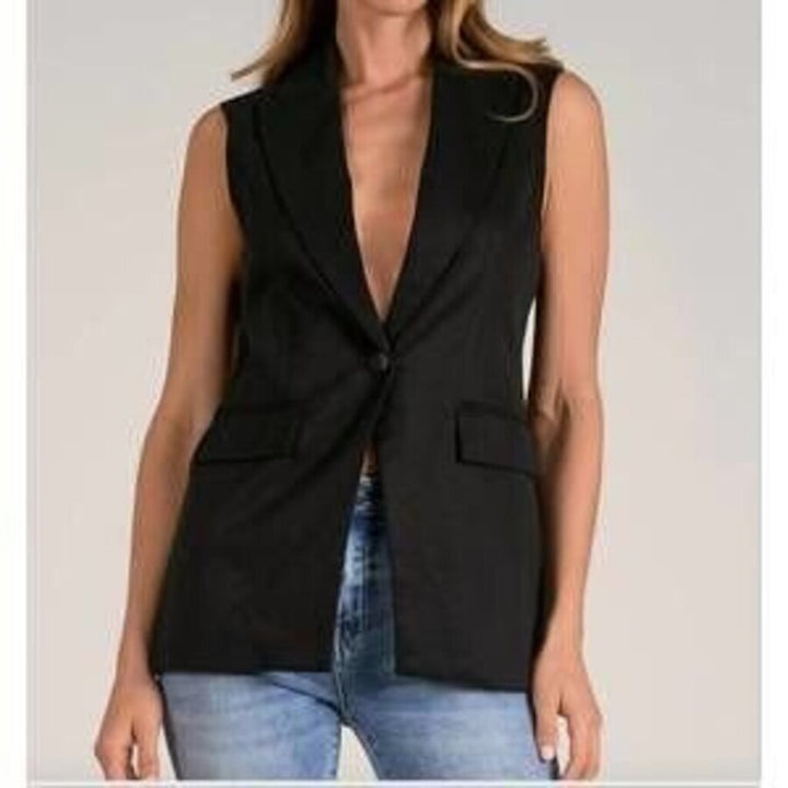 Elan Black Sleeveless Vest with Lapel - Size Small