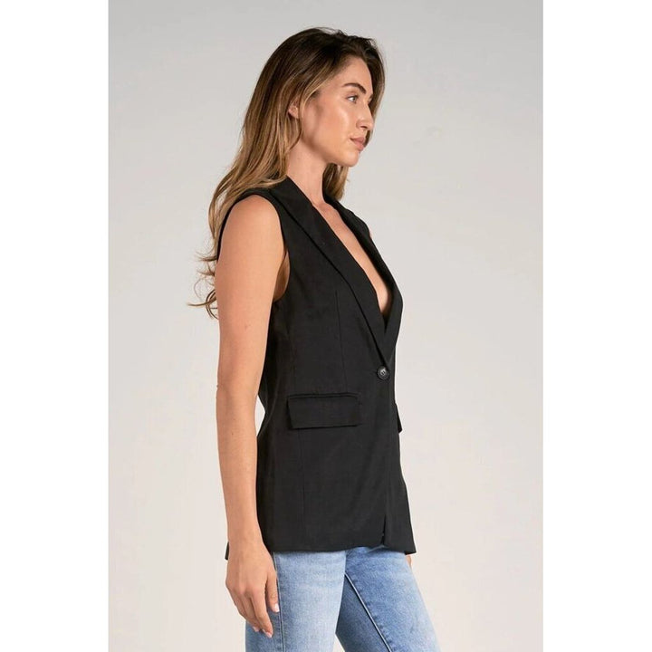 Elan Black Sleeveless Vest with Lapel - Size Small
