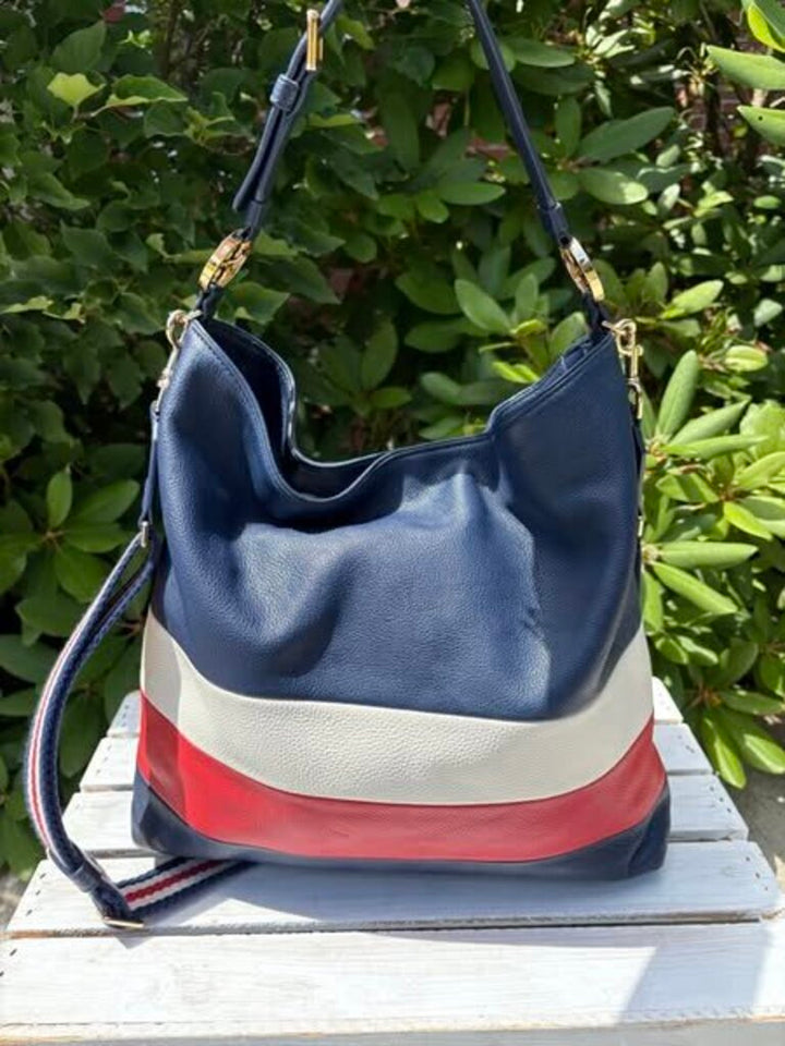 Tory Burch Duet Stripe Leather Hobo Crossbody