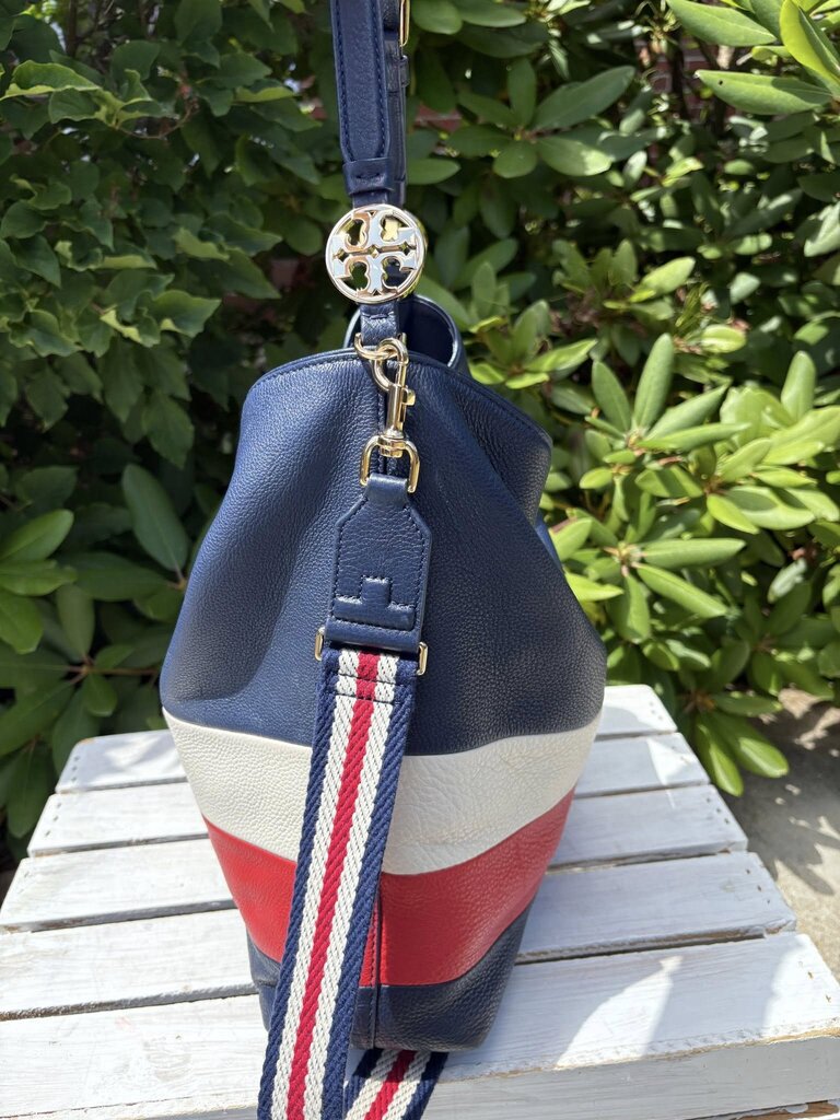 Tory Burch Duet Stripe Leather Hobo Crossbody