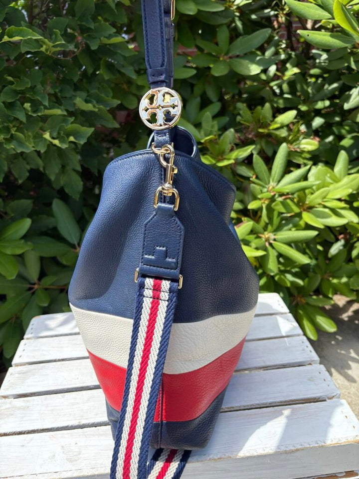 Tory Burch Duet Stripe Leather Hobo Crossbody