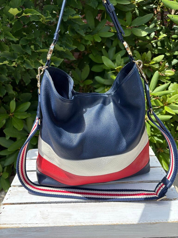 Tory Burch Duet Stripe Leather Hobo Crossbody