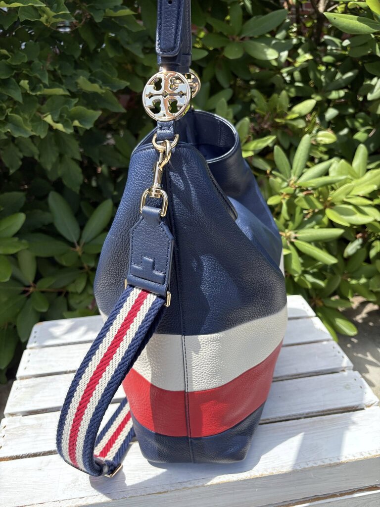 Tory Burch Duet Stripe Leather Hobo Crossbody