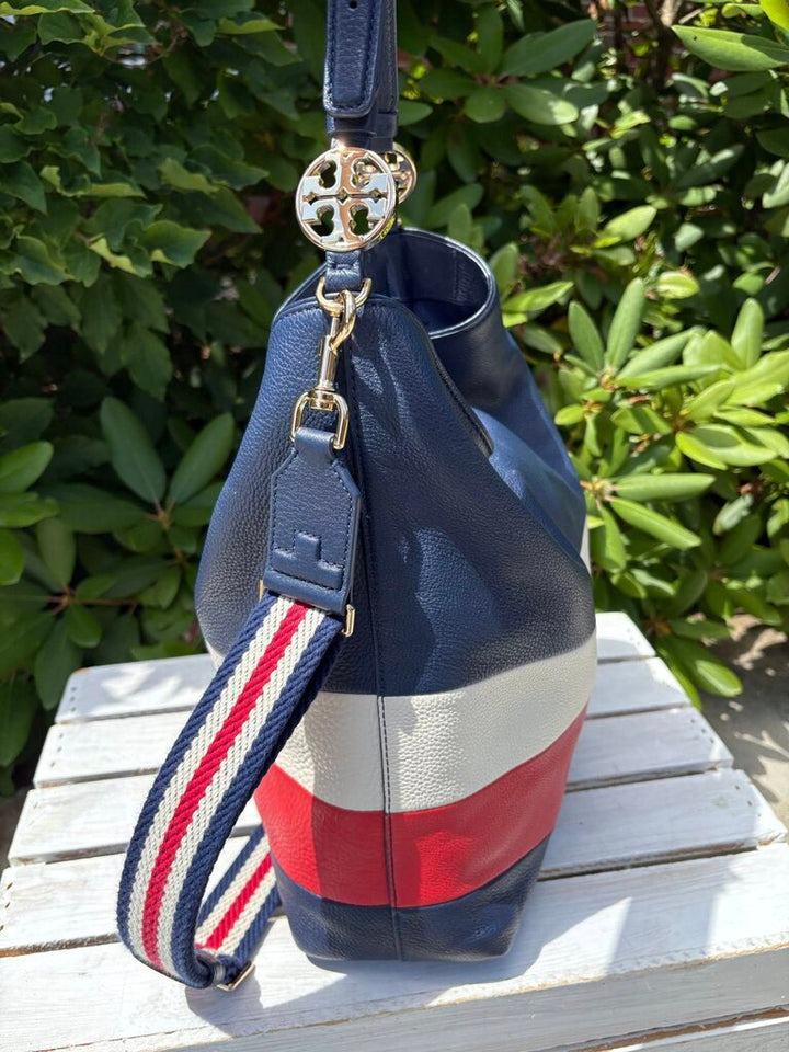 Tory Burch Duet Stripe Leather Hobo Crossbody