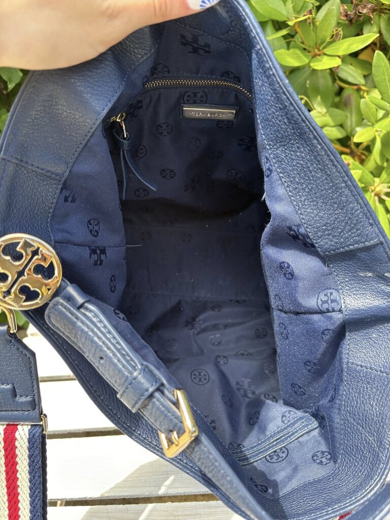 Tory Burch Duet Stripe Leather Hobo Crossbody