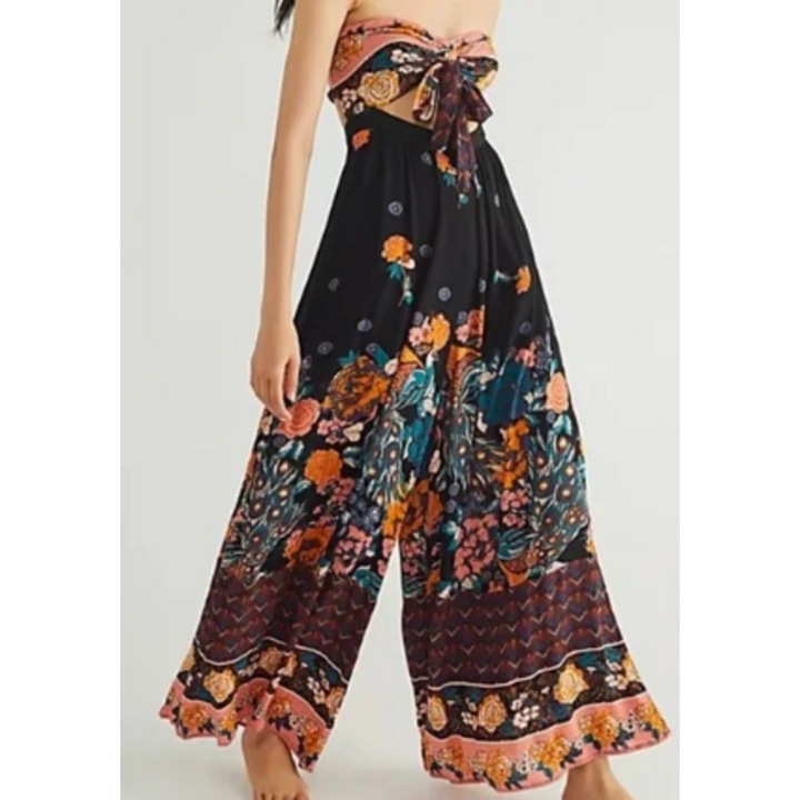 Free People Bali Birds of Paradise Cutout Jumpsuit - Size Medium