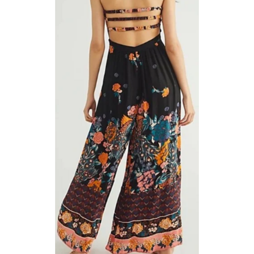 Free People Bali Birds of Paradise Cutout Jumpsuit - Size Medium