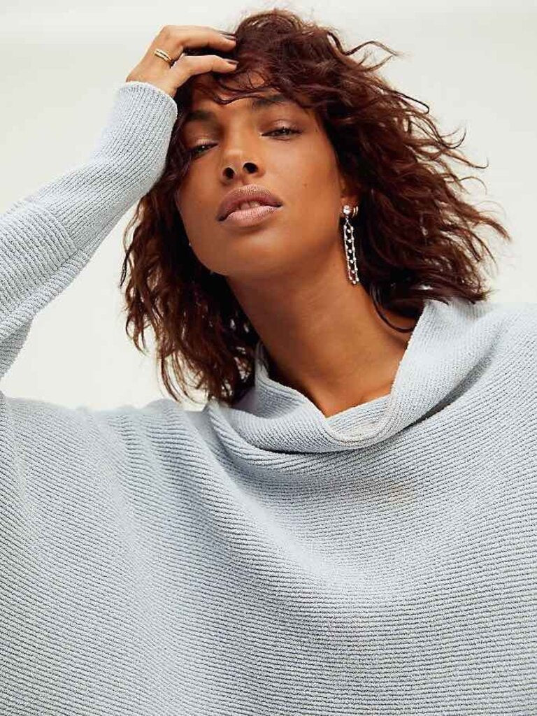 Free People Ottoman Slouchy Tunic in Powder Blue/Grey - Size XS