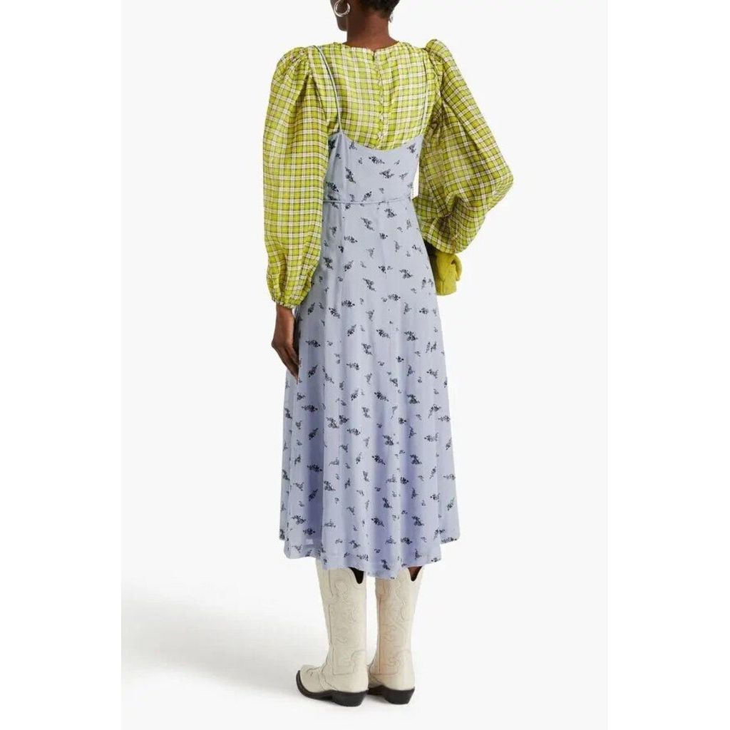 Ganni Floral-Print Georgette Wrap Midi Dress - Size 38