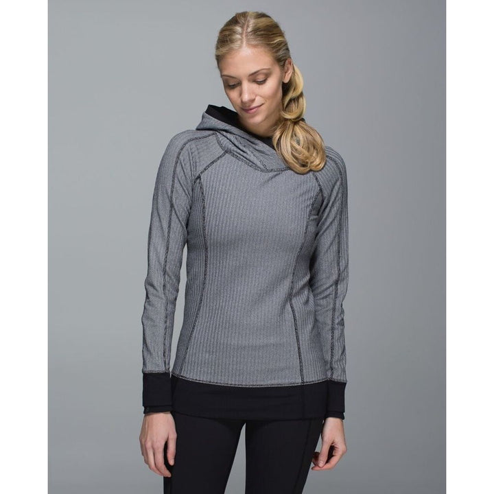 Lululemon Think Fast Hoodie in Heathered Herringbone/Black - Size 2