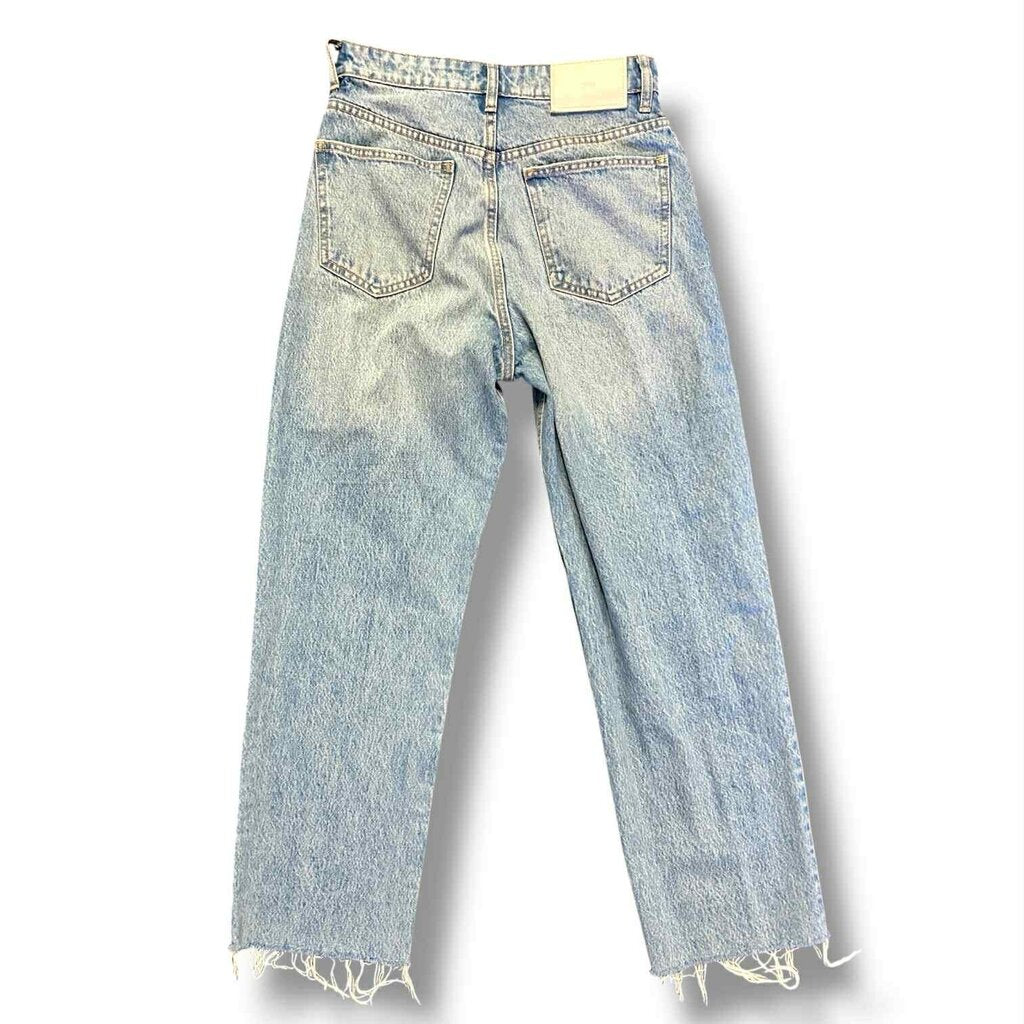Zara High-Waisted Distressed Hem Jean - Size 4