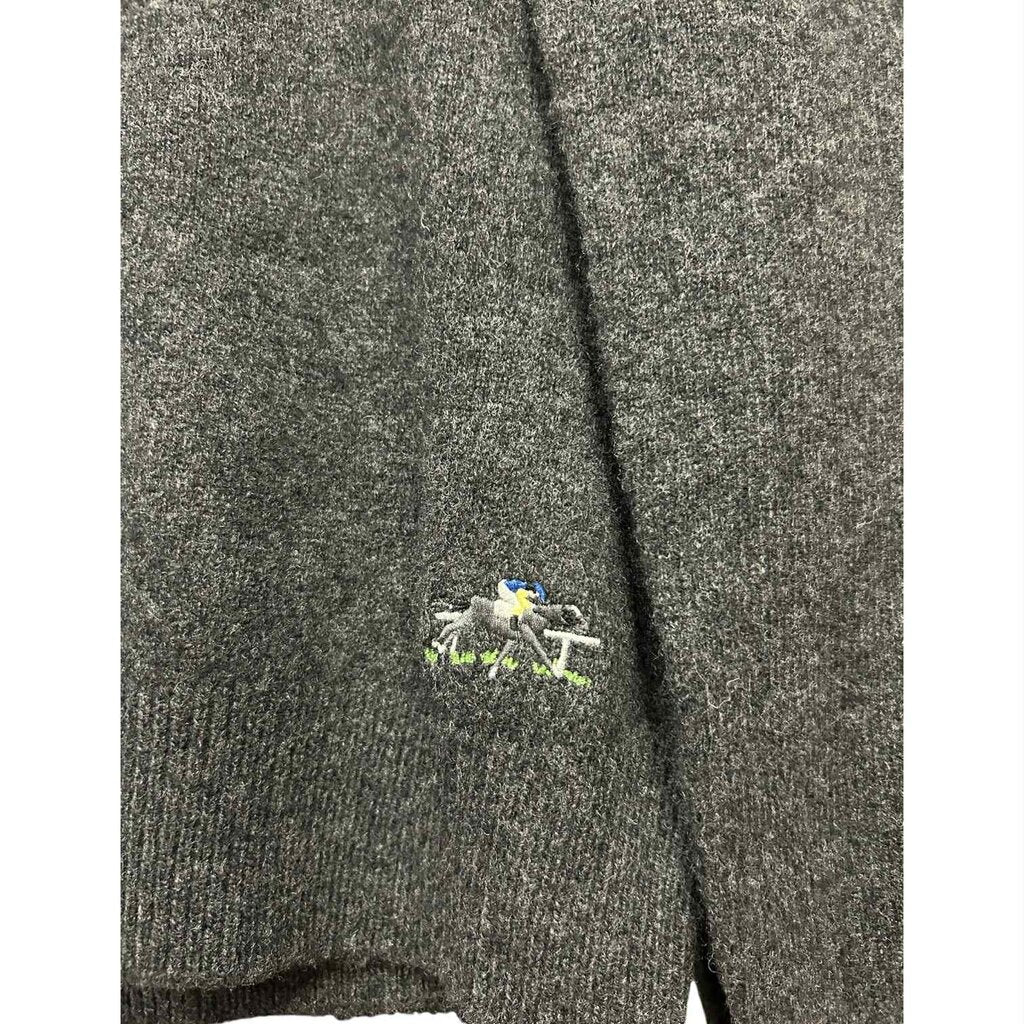 Zara NWT 100% Wool V-Neck Embroidered Horse Pullover - Size Small