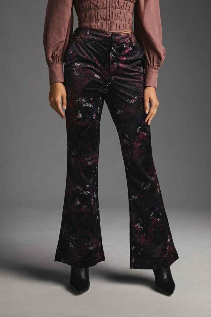 Scotch + Soda Velvet High-Rise Flared Trousers In Black - Size Small