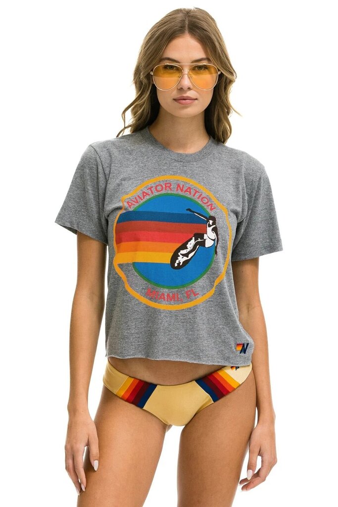 Aviator Nation Miami Boyfriend Tee in Heather Grey - Size Large