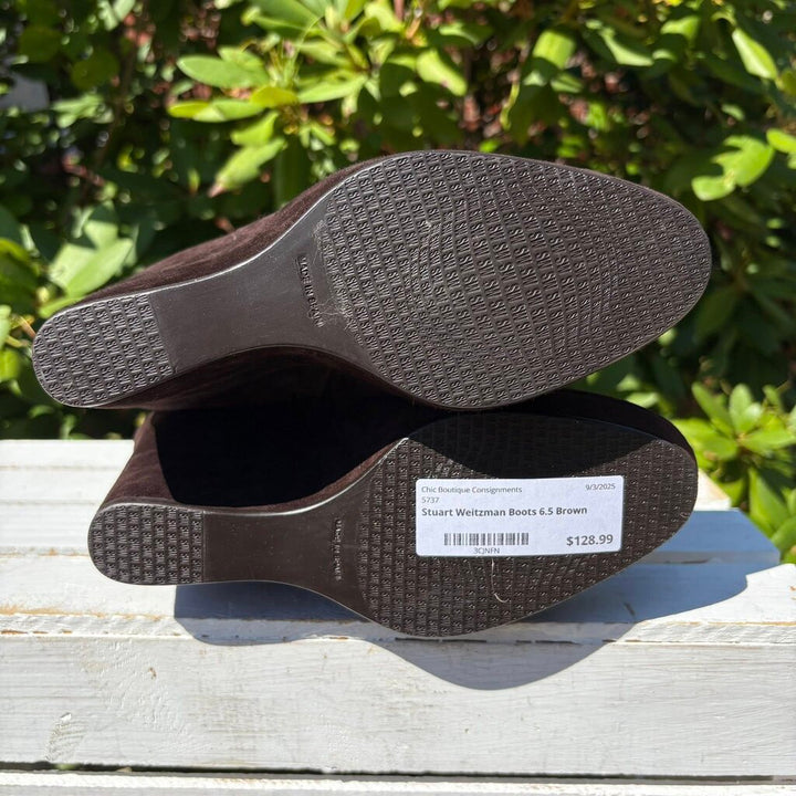 Stuart Weitzman Molten Wedge Boots in Cola Suede - Size 6.5