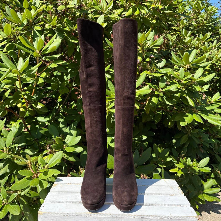 Stuart Weitzman Molten Wedge Boots in Cola Suede - Size 6.5