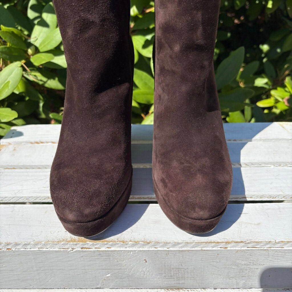 Stuart Weitzman Molten Wedge Boots in Cola Suede - Size 6.5